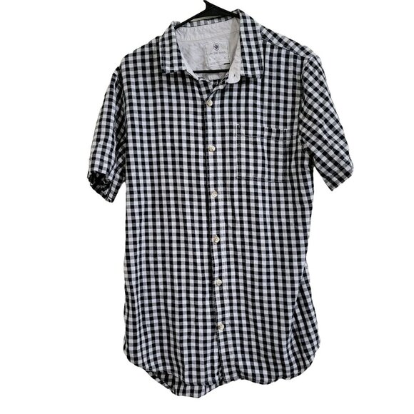 On the Byas Button Up Shirt Mens Size Large Gingham Short Sleeve Black White - Picture 1 of 5